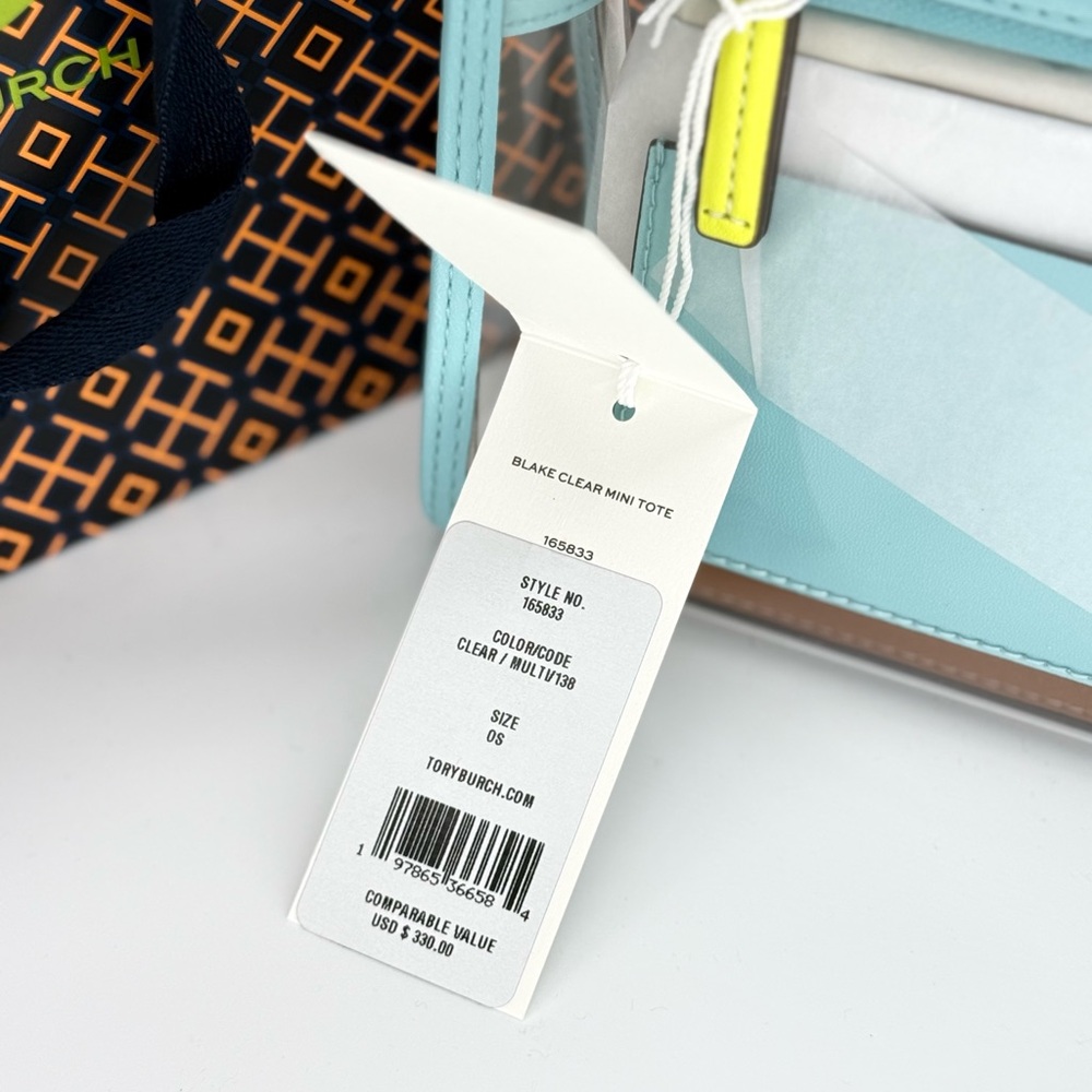 Tory Burch Transparent Mini Bag with Aqua and Yellow Details - Picture 6 of 15